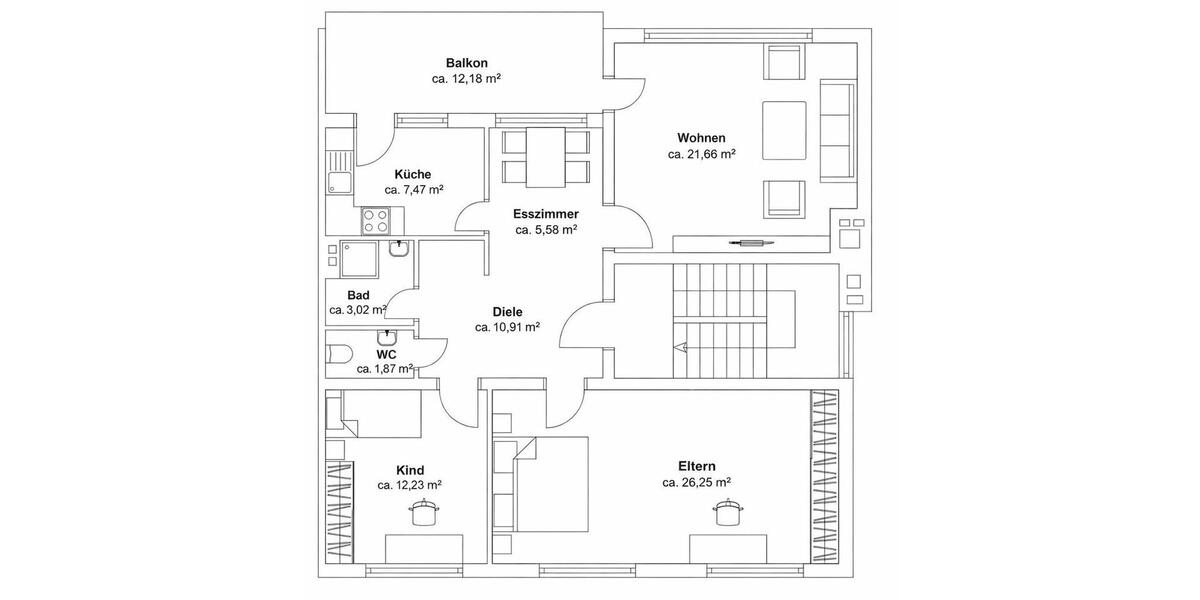 Etagenwohnung Wuppertal Arrenberg - 3 Zimmer, 100 m&sup2;, 950&euro; | Angebot:25960317