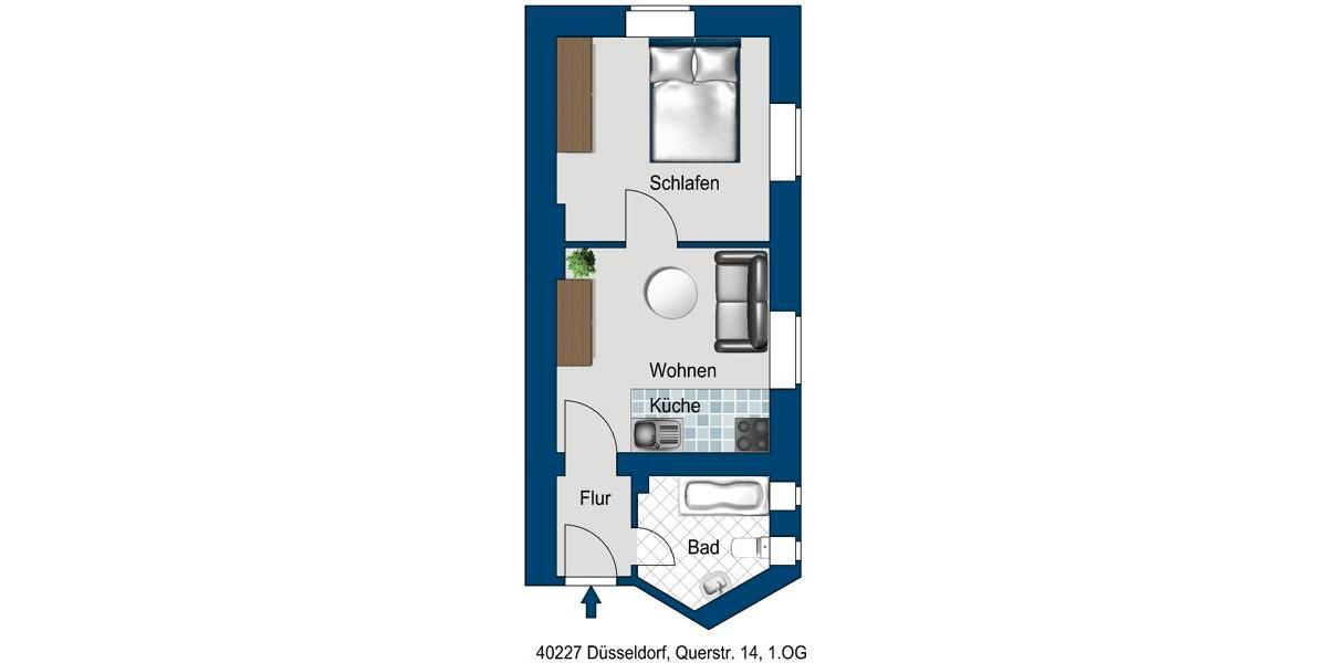 Etagenwohnung Düsseldorf Oberbilk - 1.5 Zimmer, 37 m&sup2;, 572&euro; | Angebot:25927189