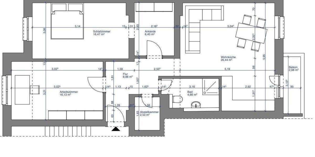 Etagenwohnung Düsseldorf Bilk - 3 Zimmer, 82 m&sup2;, 390.000&euro; | Angebot:25799478