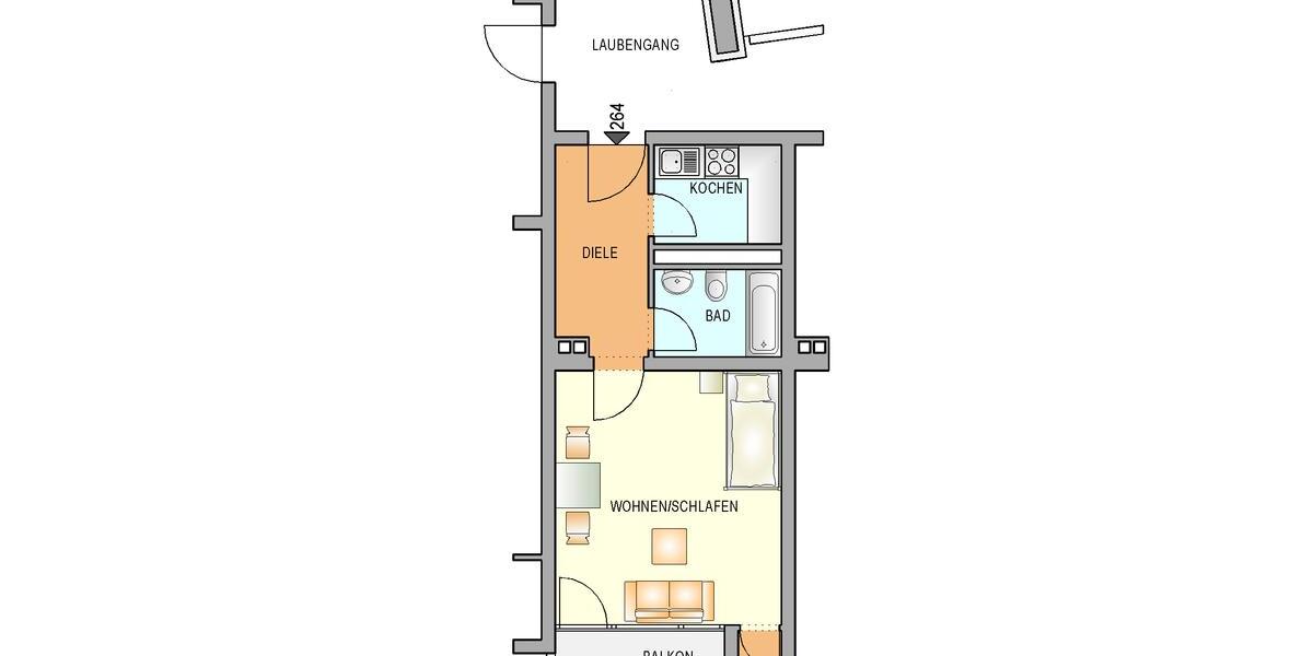 Etagenwohnung Remscheid Gemarkung Bergisch Born - 1 Zimmer, 34 m&sup2;, 262&euro; | Angebot:25418825