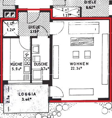 Etagenwohnung Remscheid Lüttringhausen - 1 Zimmer, 41 m&sup2;, 349&euro; | Angebot:26548258