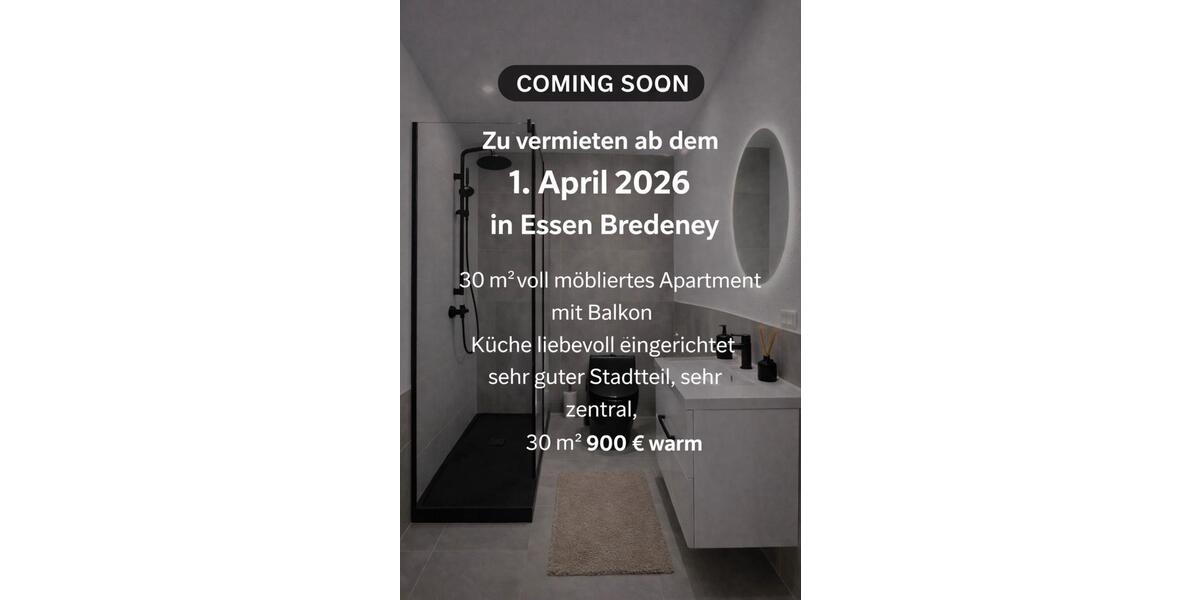 Etagenwohnung Essen Stadtbezirk IX - 1 Zimmer, 30 m&sup2;, 900&euro; | Angebot:25355109