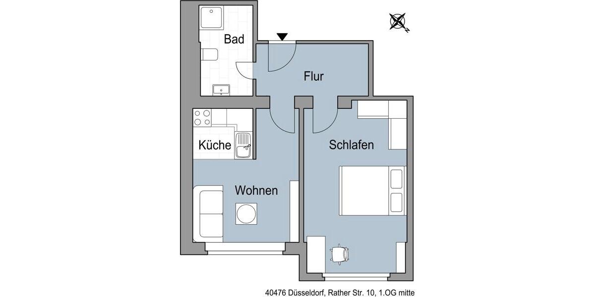 Etagenwohnung Düsseldorf Derendorf - 2 Zimmer, 44 m&sup2;, 713&euro; | Angebot:26451000