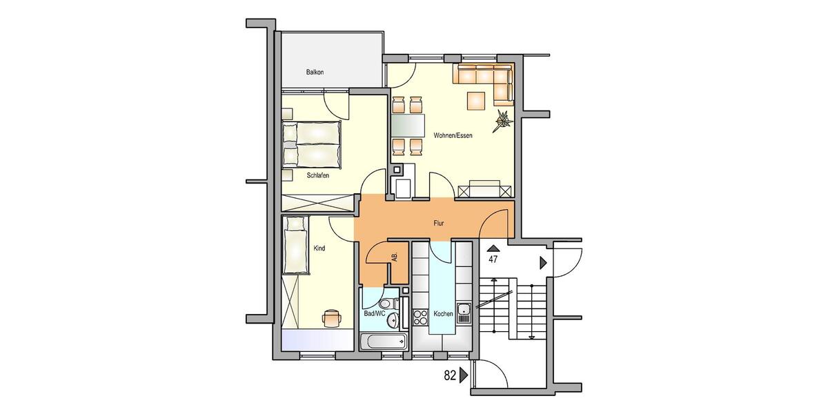 Etagenwohnung Remscheid Reinshagen - 3 Zimmer, 71 m&sup2;, 485&euro; | Angebot:26251660