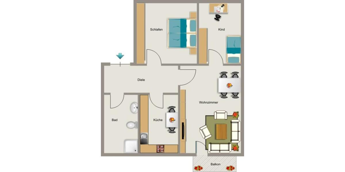 Erdgeschoßwohnung Mülheim an der Ruhr Rechtsruhr-Nord - 3.5 Zimmer, 57 m&sup2;, 535&euro; | Angebot:26358535