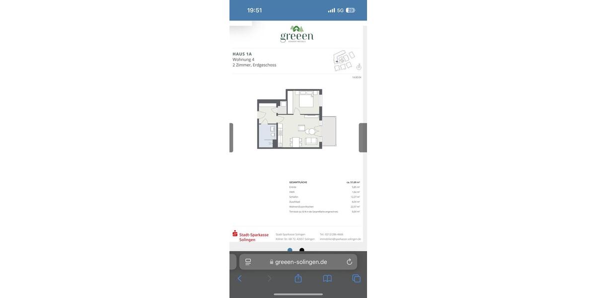 Erdgeschoßwohnung Solingen Wald - 2 Zimmer, 52 m&sup2;, 728&euro; | Angebot:25375721