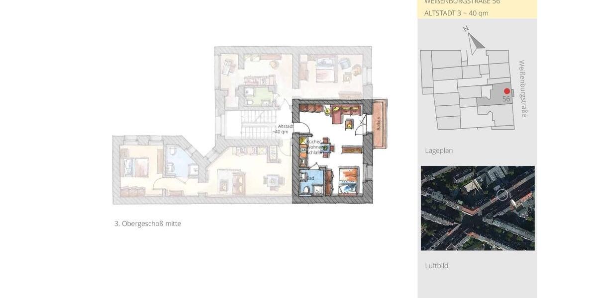 Etagenwohnung Düsseldorf Derendorf - 1.5 Zimmer, 35 m&sup2;, 1.190&euro; | Angebot:15813603