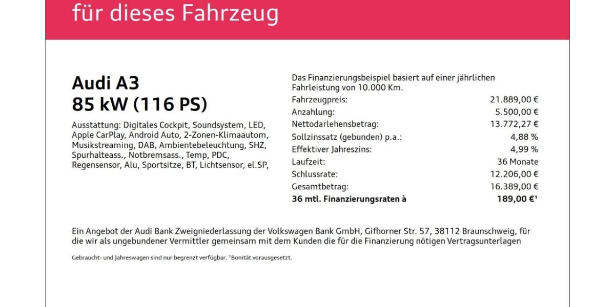 Audi A3 53.996 km 21.889 &euro; Wuppertal 42109