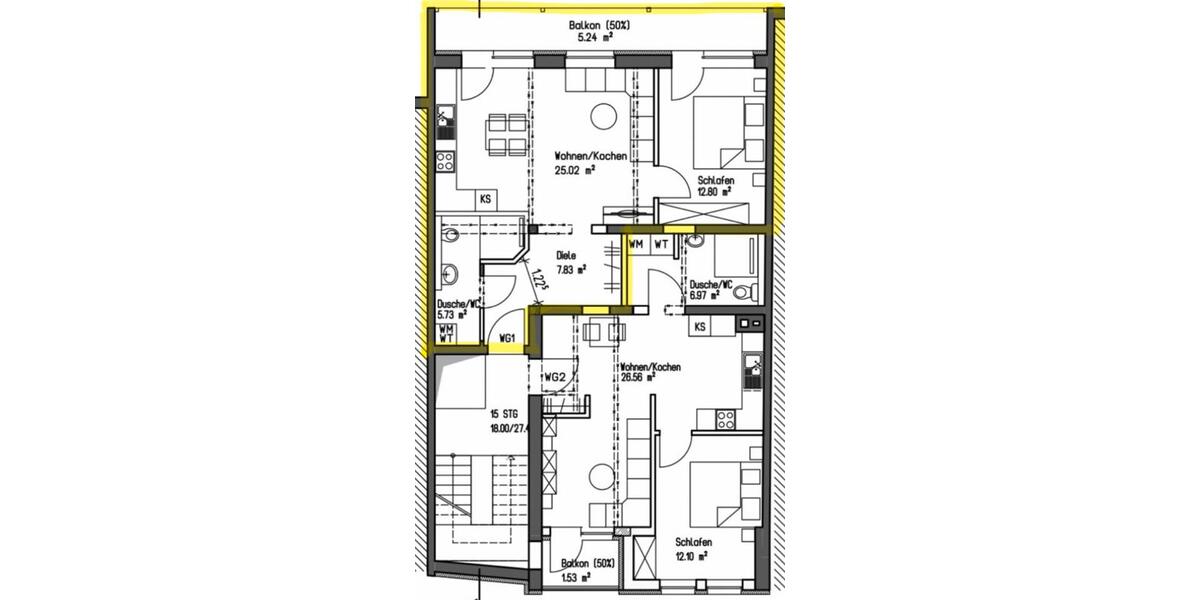 Etagenwohnung Düsseldorf Stadtmitte - 2 Zimmer, 56 m&sup2;, 1.420&euro; | Angebot:26620061