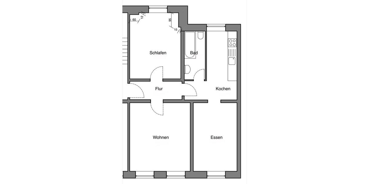 Etagenwohnung Wuppertal Eckbusch - 3 Zimmer, 65 m&sup2;, 520&euro; | Angebot:26627123