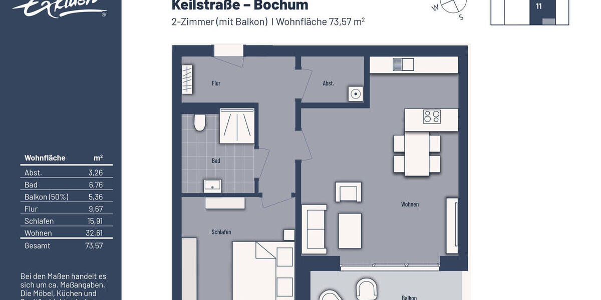 Etagenwohnung Bochum Linden - 2 Zimmer, 73 m&sup2;, 319.000&euro; | Angebot:25745247