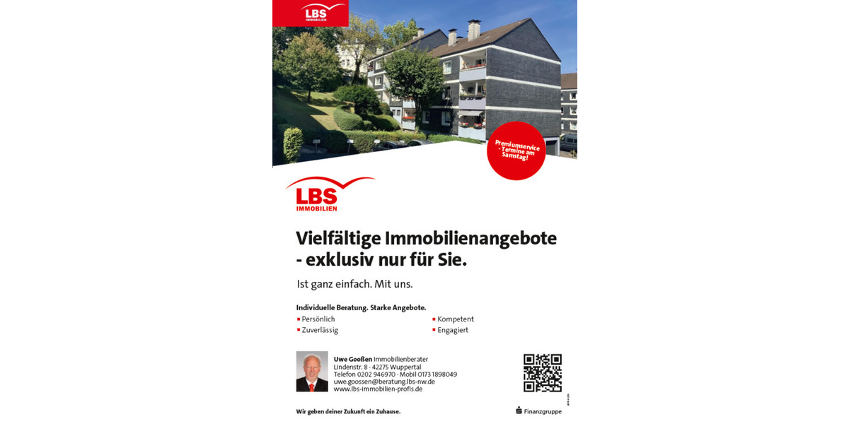 Etagenwohnung Wuppertal Gemarkung Langerfeld - 2 Zimmer, 61 m&sup2;, 600&euro; | Angebot:25256998