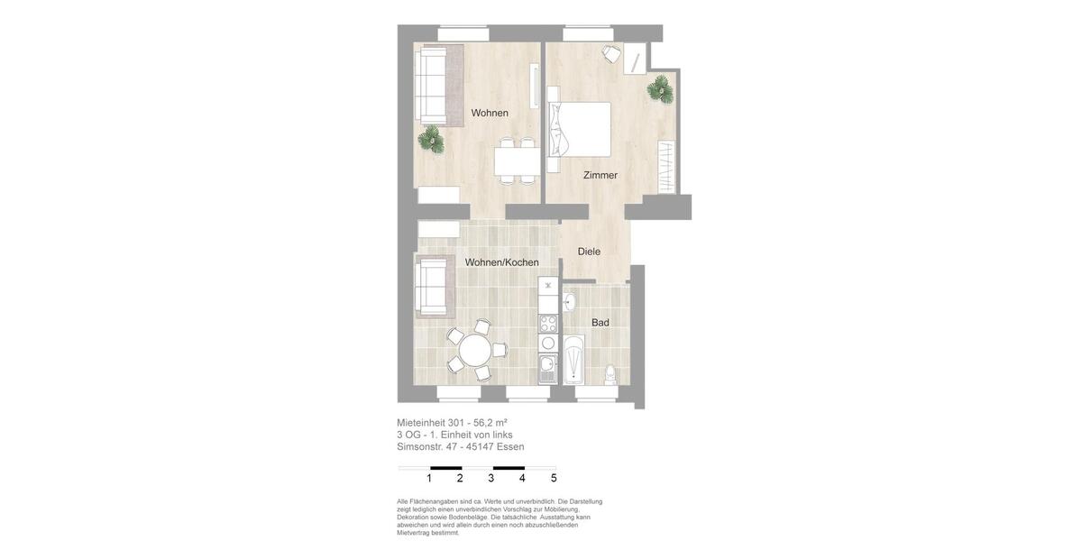 Dachgeschoßwohnung Essen Stadtbezirk III - 2 Zimmer, 56 m&sup2;, 610&euro; | Angebot:25992879