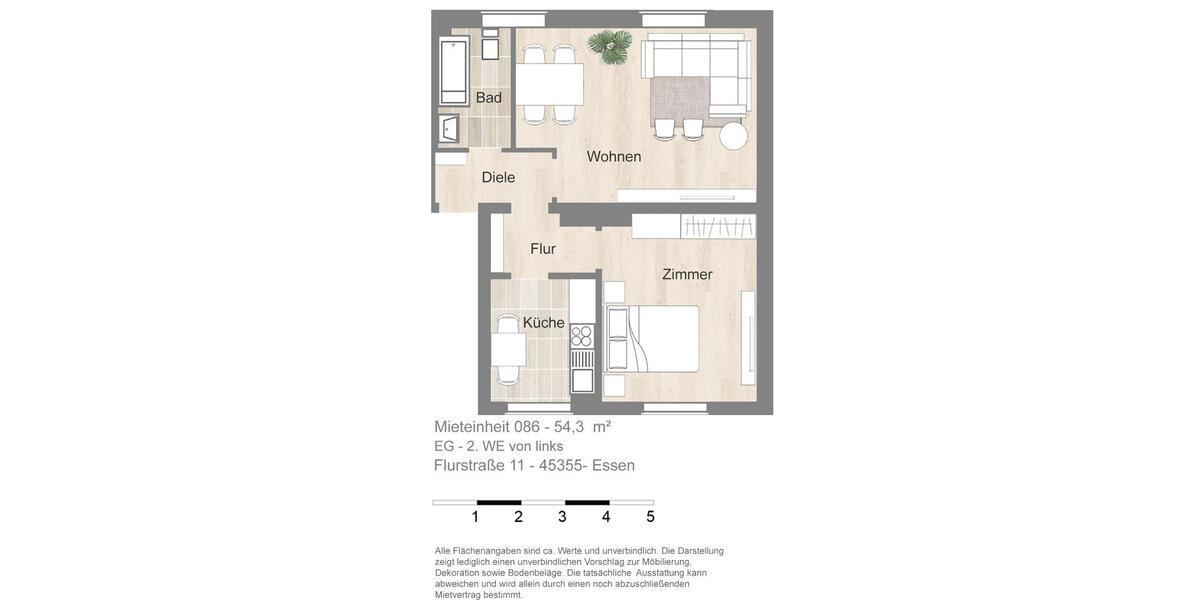 Etagenwohnung Essen Stadtbezirk IV - 2 Zimmer, 54 m&sup2;, 475&euro; | Angebot:25341173