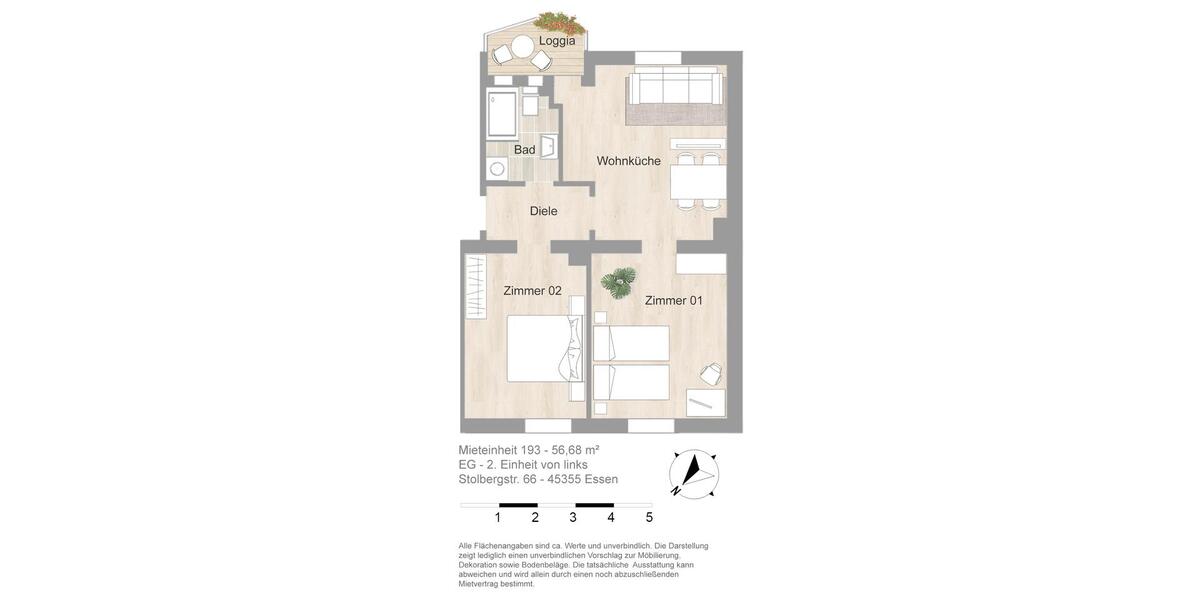 Erdgeschoßwohnung Essen Stadtbezirk IV - 2 Zimmer, 57 m&sup2;, 510&euro; | Angebot:26632416