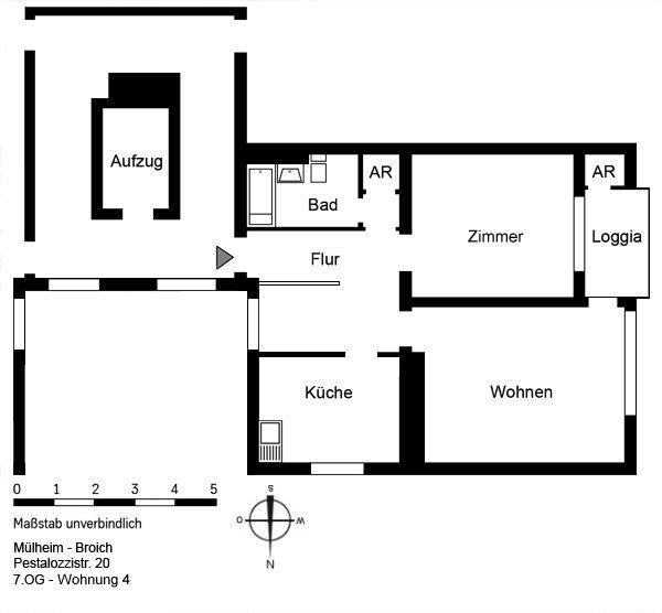 Etagenwohnung Mülheim an der Ruhr Broich - 2 Zimmer, 65 m&sup2;, 676&euro; | Angebot:25444554